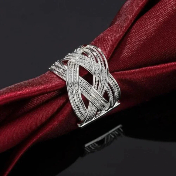 925 Sterling Silver Thick Wide Band Twist Criss Cross Ring - Picture 2 of 7